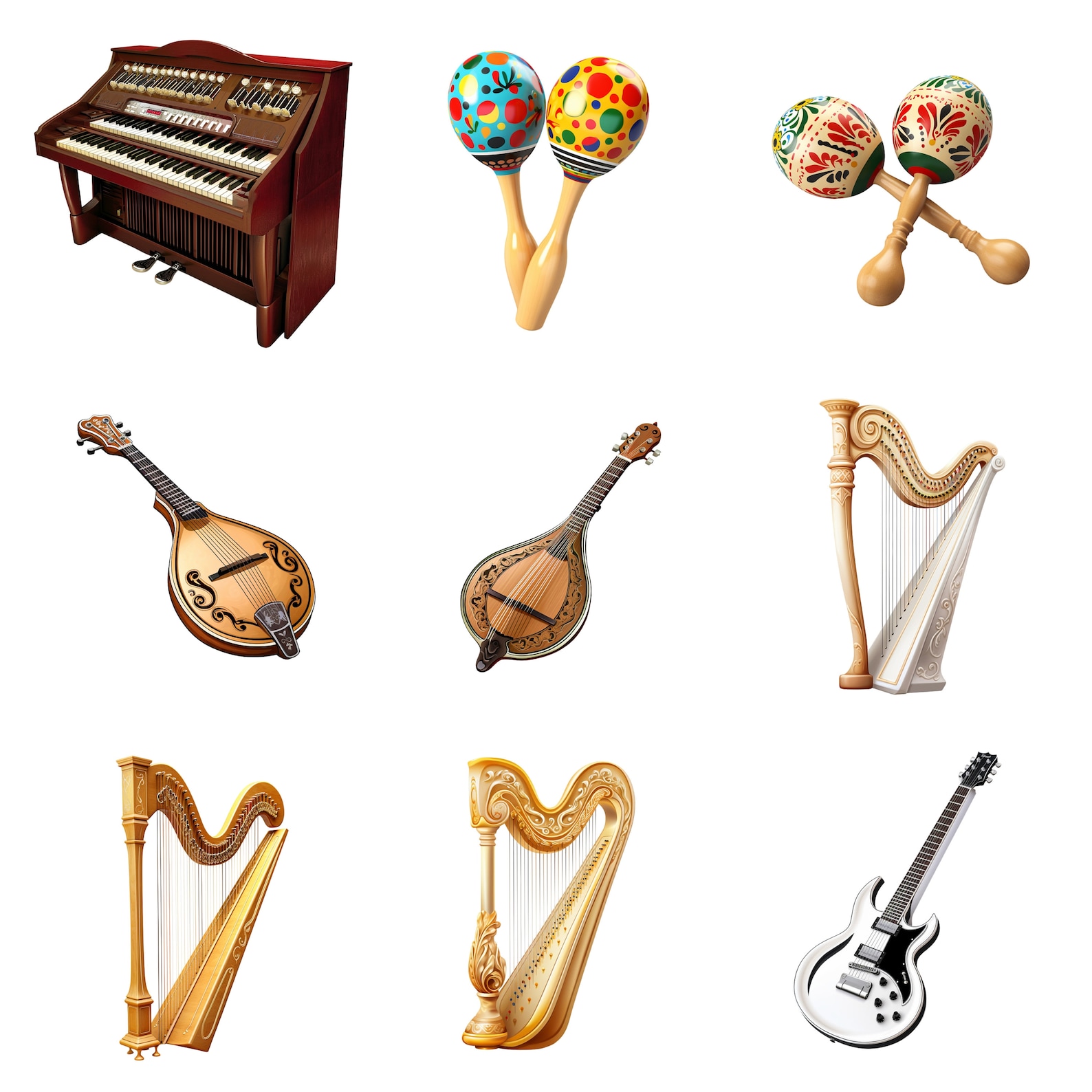 Musical Instruments Clipart, PNG Digital Files on Transparent ...