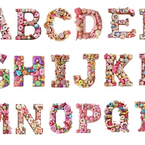 Candy Alphabet Clipart, Candy Letters, transparent background, high quality, clipart, 12x12, commercial use