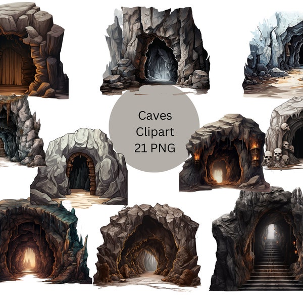 Höhlen Clipart, PNG digitale Dateien auf transparentem Hintergrund, Sublimation, kommerzielle Nutzung