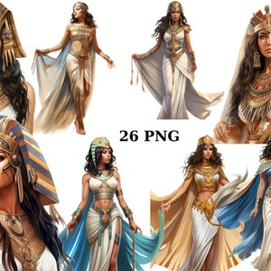26 Ägyptische Frauen Clipart, Altes Ägypten Clipart, PNG-Einzelbilder auf transparentem Hintergrund, Sublimation, kommerzielle Nutzung