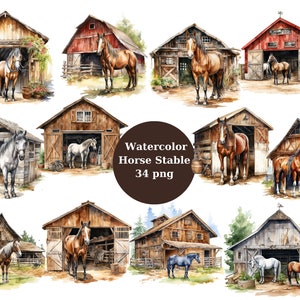 Aquarell Pferdestall, Pferd, Pferd png, Download für kommerzielle Nutzung, hohe Auflösung, 12x12, sofort Download