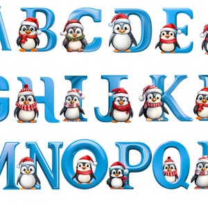 Alphabet pingouin de Noël, lettres png, alphabet png, téléchargement instantané pour un usage commercial, haute résolution, 12x12, utilisation commerciale
