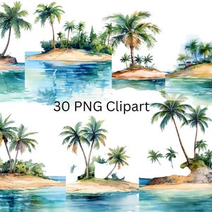 30 piccole isole tropicali acquerello tè clipart, immagini PNG singole su sfondo trasparente, sublimazione, uso commerciale