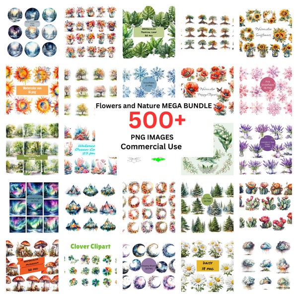 Flowers and Nature MEGA BUNDLE, 500+ images, mega PNG bundle, special offer, all images in one, commercial use