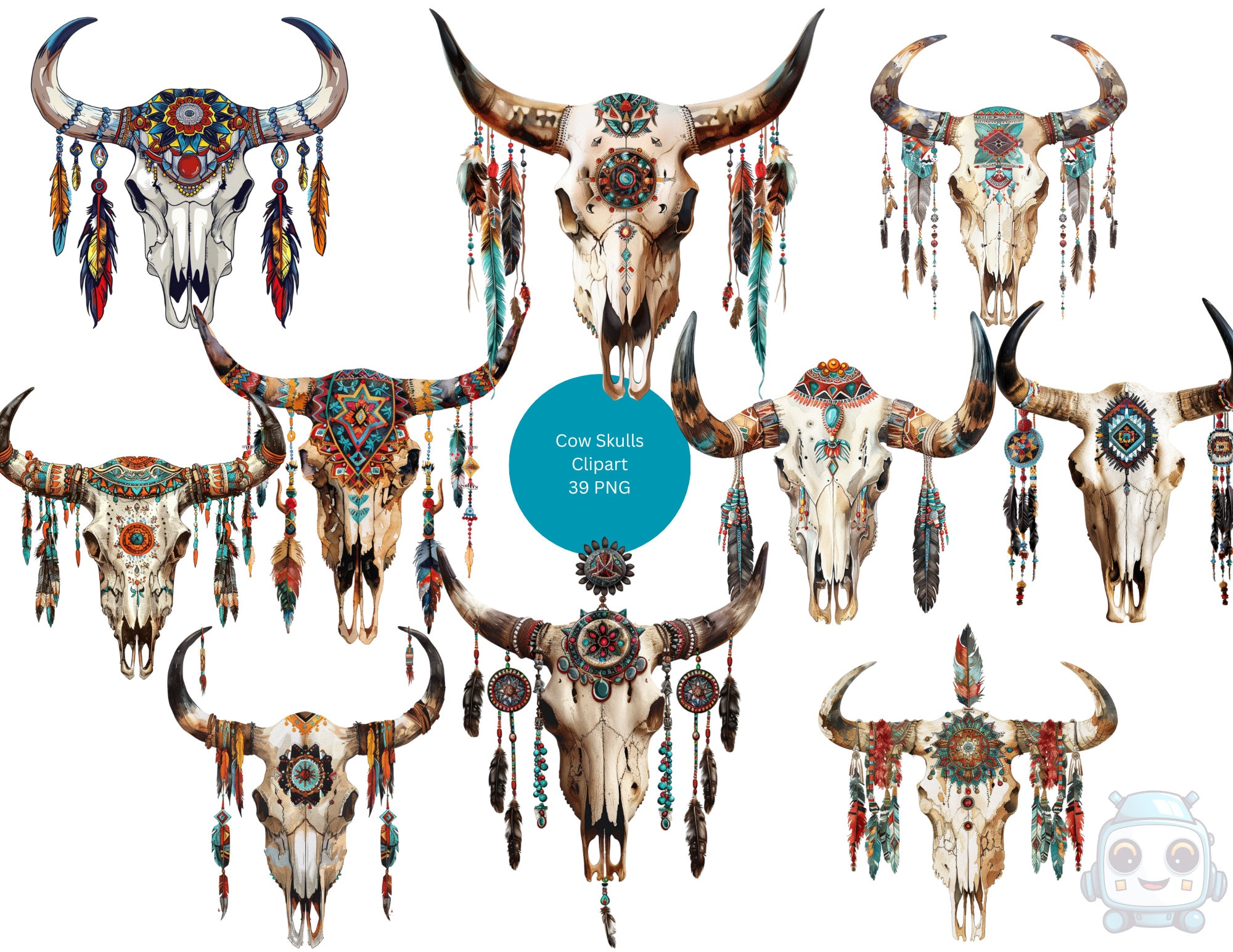 牛の頭蓋骨のクリップアート、ネイティブ インディアンの装飾品、透明