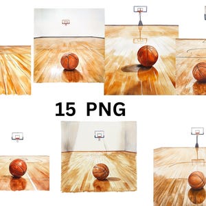 15 Basketballplätze Aquarell Clipart, Basketball Clipart, PNG einzelne Bilder auf transparentem Hintergrund, Sublimation