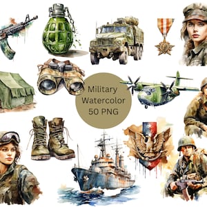 Aquarell Militär Clipart, Armee PNG digitale Dateien auf transparentem Hintergrund, Sublimation, kommerzielle Nutzung