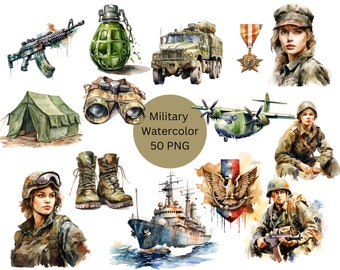 Watercolor Military Clipart, Army PNG digital files on transparent background, sublimation, commercial use