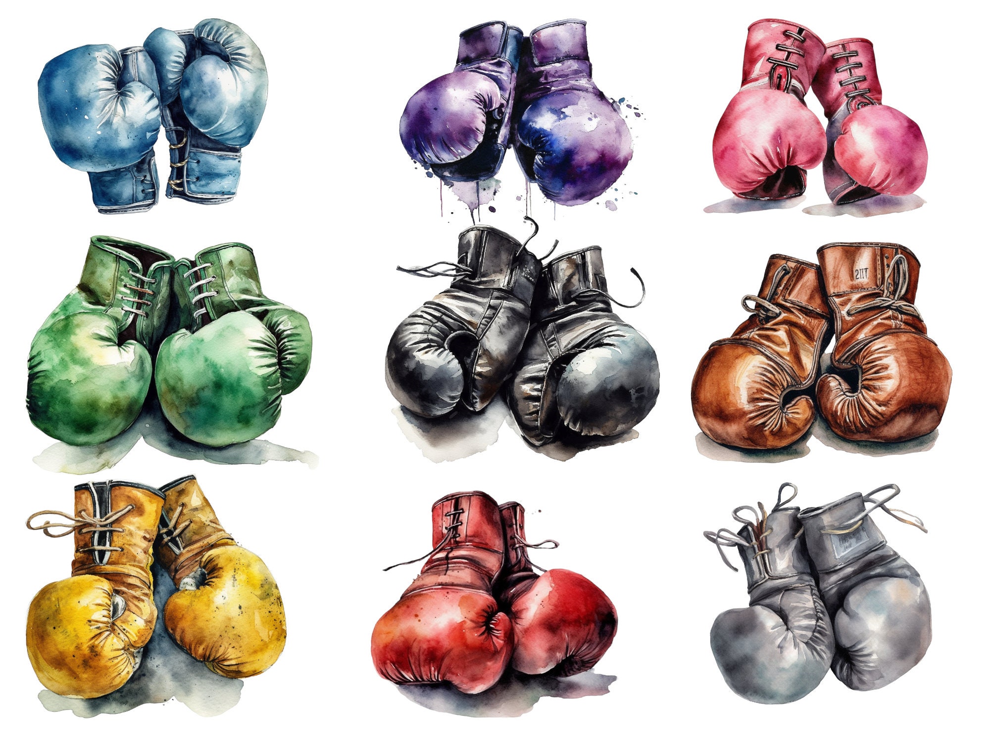 Boxing Gloves Bundle Watercolour 10 Beautiful PNG Images Etsy