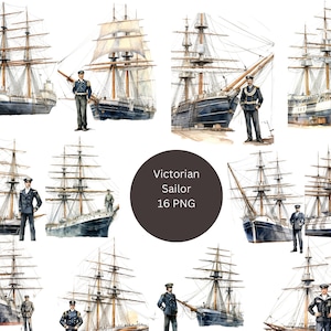 16 Victorian Sailors Watercolor Clipart, Victorian Clipart, PNG individual images on transparent background, sublimation