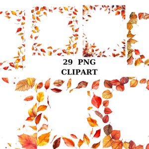Herbstlaub Rahmen Clipart, 29 PNG Bilder auf transparentem Hintergrund, Herbst Aquarell Ränder für Sublimation & Basteln