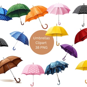 Regenschirme Clipart, PNG-Einzelbilder auf transparentem Hintergrund, Sublimation, kommerzielle Nutzung