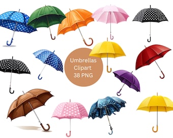 Umbrellas Clipart, PNG individual images on transparent background, sublimation, commercial use