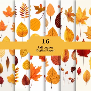 Fall Leaves Digital Paper, digital paper pack, printable scrapbook, leaf patterns, instant download, commercial use