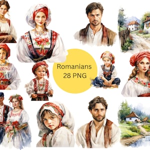 Watercolor Romanians Clipart, PNG files on a transparent background, junk journal, scrapbook, invitations, commercial use