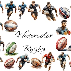 Watercolor Rugby Clipart, PNG digital files on a transparent background, scrapbook, invitations, commercial use, instant download