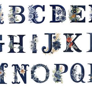 Embroidered floral alphabet, letters png, alphabet png, instant download for commercial use, High resolution, 12x12, commercial use