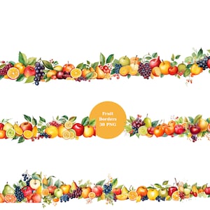 30 Fruit Borders Aquarell Clipart, Border Clipart, PNG einzelne Bilder auf transparentem Hintergrund, Sublimation