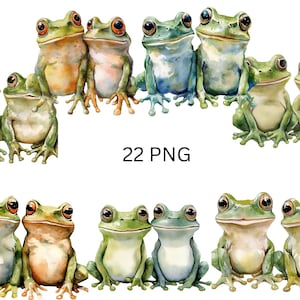 Ensemble de cliparts aquarelle grenouille - jolies illustrations d'amphibiens - grenouilles amoureuses, images individuelles PNG sur fond transparent, sublimation