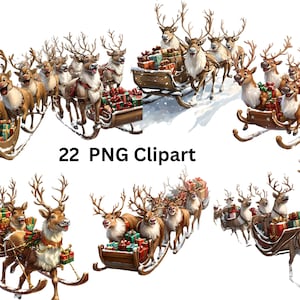 22 Jolly Reindeer Clipart, Clipart di Natale, singole immagini PNG su sfondo trasparente, sublimazione