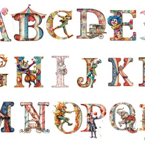 Clipart alphabet cirque aquarelle, images individuelles PNG sur fond transparent, sublimation, usage commercial