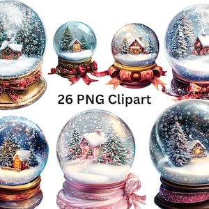 26 Christmas Snow Globes Clipart, Christmas Clipart, PNG individual images on transparent background, sublimation