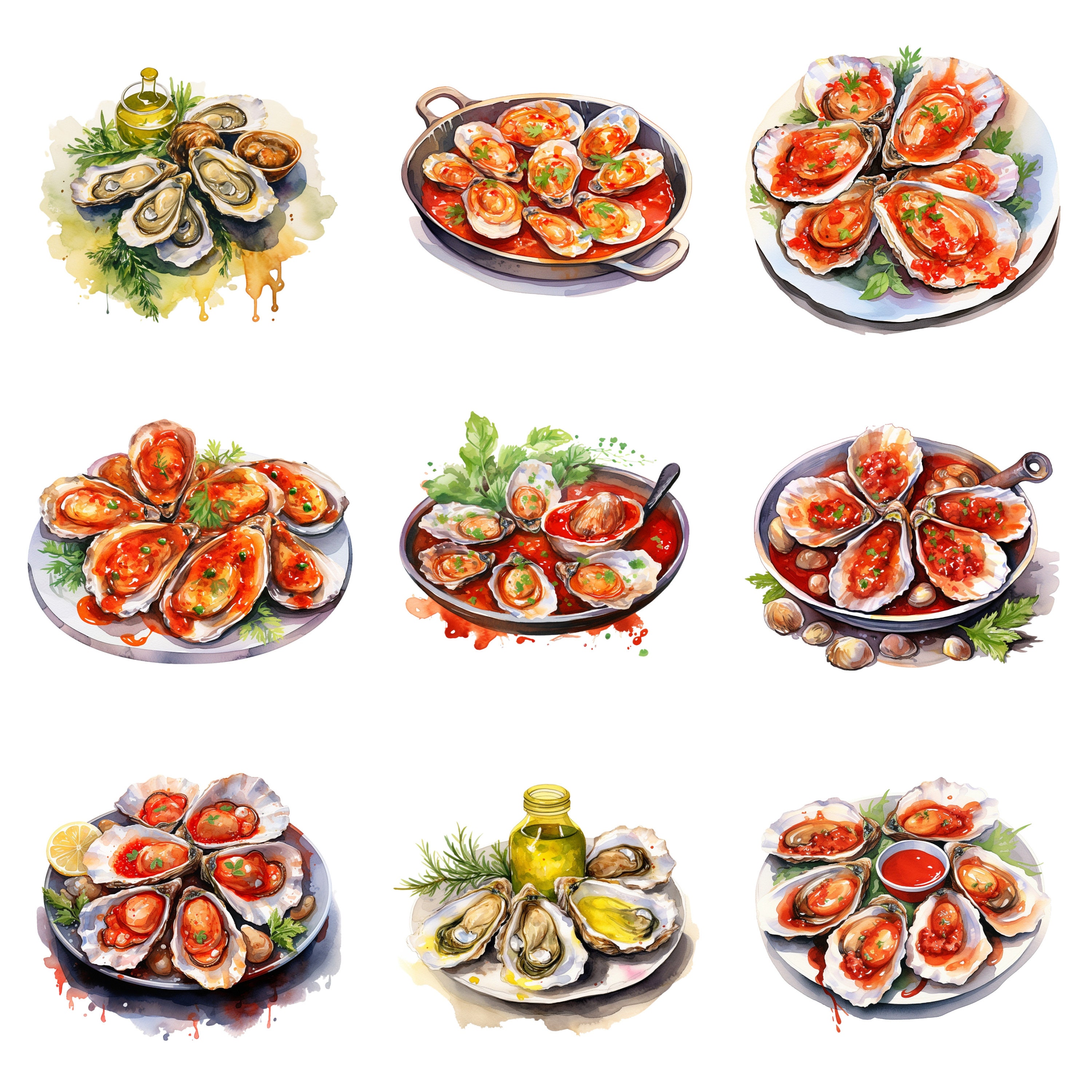 Watercolor Oysters Clipart, PNG Digital Files on Transparent Background ...