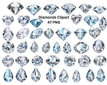 Diamanten Clipart, Edelsteine Clipart Grafiken, PNG digitale Dateien auf einem transparenten Hintergrund, sofortiger Download