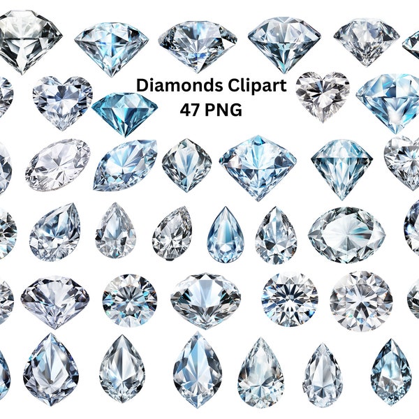 Diamonds Clipart, Gemstones Clipart Graphics, PNG digital files on a transparent background, instant download