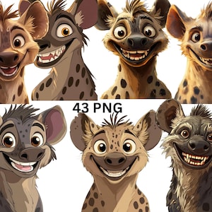 43 Hyena Clipart Bundle, Cartoon and Realistic Hyena PNG, Digital Cute Hyena, Transparent Background,Commercial Use, Instant Download