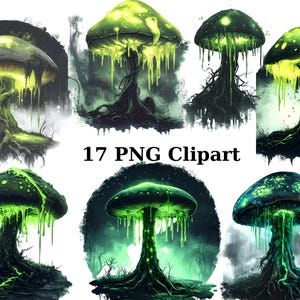17 cliparts champignons acides, clipart champignon, images individuelles PNG sur fond transparent, sublimation