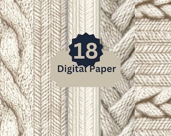 Cream Knitted Digital Paper, 18 Cozy Sweater Textures, Soft Cable Knit Patterns, Warm Winter Aesthetic, Neutral Scrapbook Background