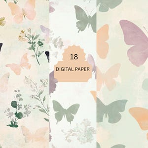 Pastel Butterfly Digital Paper – 18 Soft Backgrounds with Vintage Butterflies and Floral Accents for Crafts and Journaling