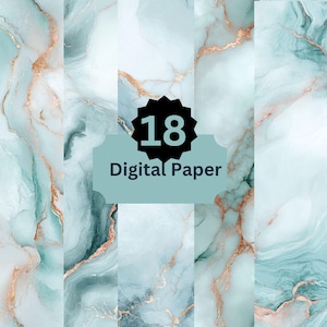 Turquoise Gold Marble Digital Paper, Elegant Stone Backgrounds, Aqua Blue Abstract Textures