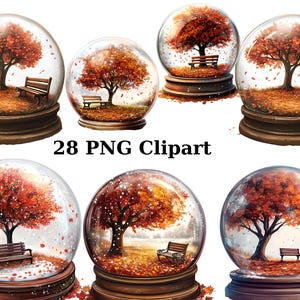 28 Herbstszenen in Schneekugeln Clipart, Herbst Clipart, PNG Einzelbilder auf transparentem Hintergrund, Sublimation