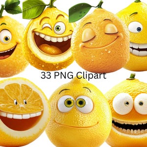 33 grappige citroenen-clipart, afzonderlijke png-afbeeldingen op transparante achtergrond, sublimatie, commercieel gebruik
