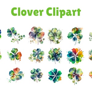 Aquarelle trèfles Clipart, images PNG, téléchargement immédiat Scrapbook, Junk Journal, papier artisanat Scrapbooking, fond Transparent