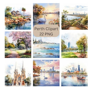 Aquarell Perth Clipart, schöne Australien PNG digitale Dateien, Sublimation, kommerzielle Nutzung