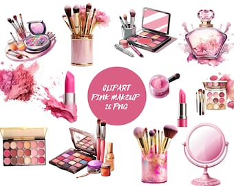 Pink Cosmetics Clip Art - digital makeup and beauty graphics in png format instant download for commercial use