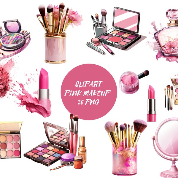 Pink Cosmetics Clip Art - digital makeup and beauty graphics in png format instant download for commercial use