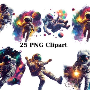 25 cliparts astronautes, clipart espace, images individuelles PNG sur fond transparent, sublimation