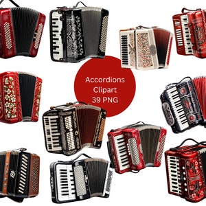 Accordéons Clipart, fichiers numériques PNG sur fond transparent, sublimation, utilisation commerciale