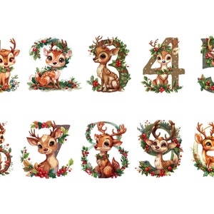 Weihnachten Rentier Zahlen Clipart, Weihnachtsclipart, PNG Einzelbilder auf transparentem Hintergrund, Sublimation, kommerzielle Nutzung