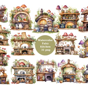 Acquerello Fairy Kitchen Clipart, file digitali PNG su sfondo trasparente, sublimazione, uso commerciale