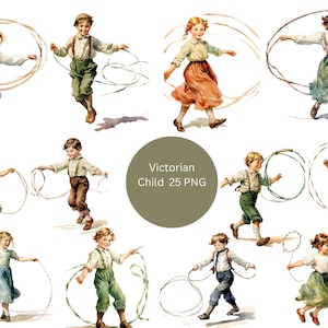 25 cliparts aquarelle enfants victoriens, clipart victorien, images individuelles PNG sur fond transparent, sublimation