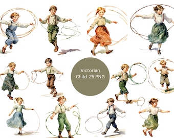 25 Victorian Children Watercolor Clipart, Victorian Clipart, PNG individual images on transparent background, sublimation