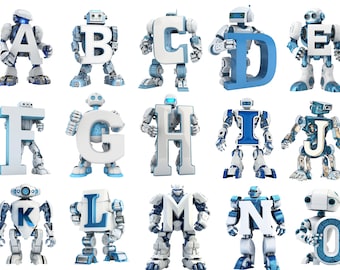 Robot FONT png, Robot  Alphabet png, Robot  png Cut Files For Cricut, Robot  Kids Alphabet