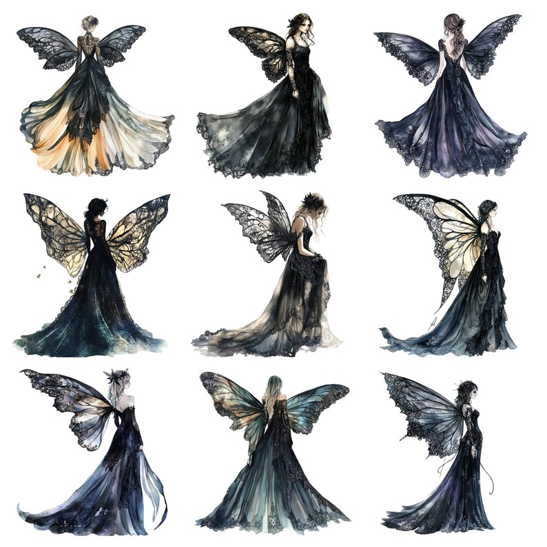 40 Dark Fairies Watercolor Clipart, PNG Digital Files on Transparent ...