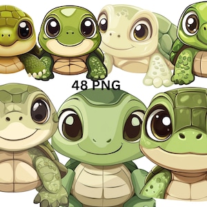 Cute Turtle Clipart, Baby Turtle PNG, Cartoon Sea Turtle Illustration, Transparent Background, Commercial Use, Instant Download
