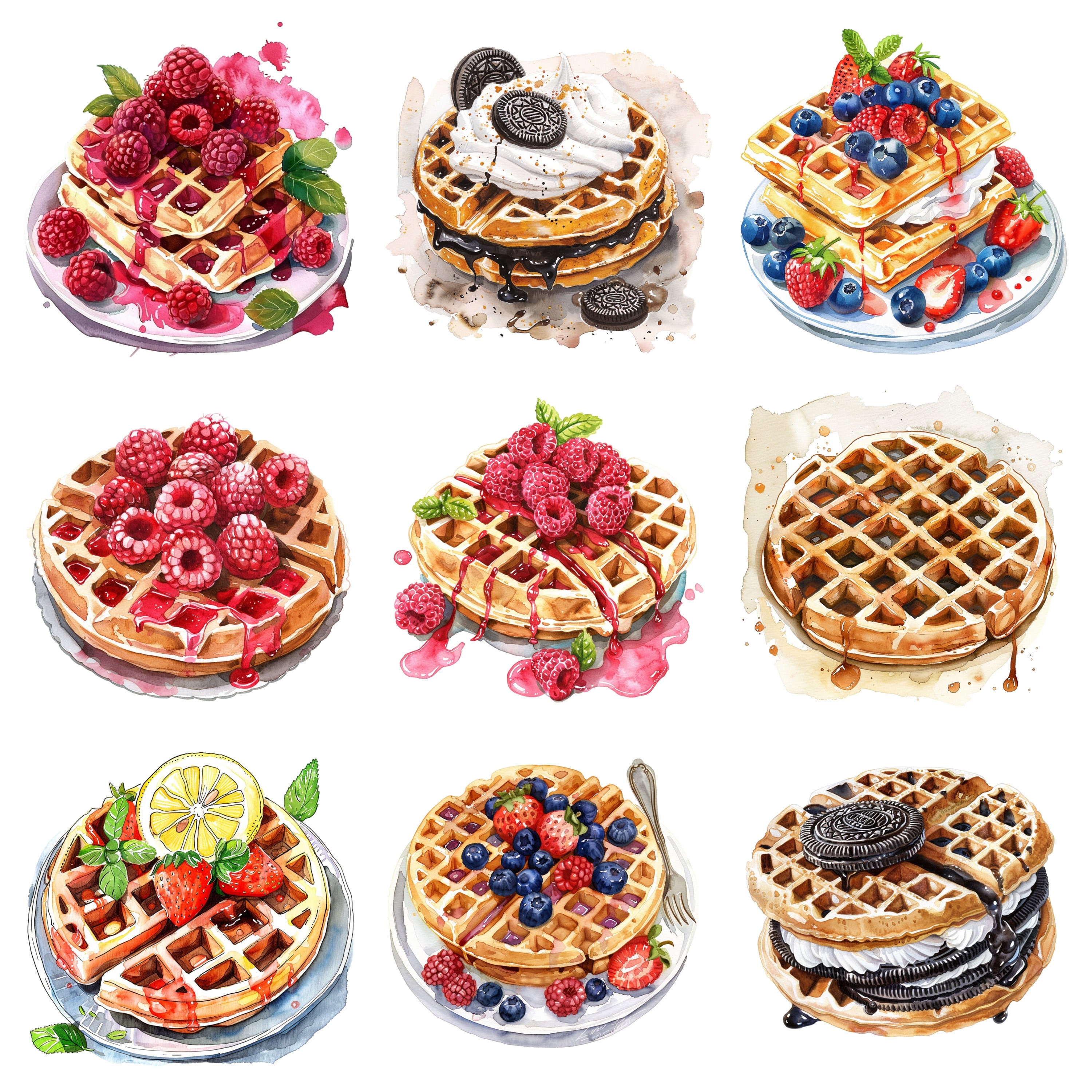 Watercolor Waffles Clipart, Dessert PNG Individual Images on ...